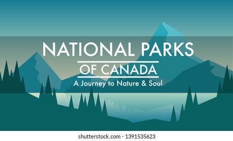 Landscape view of the mountain range in the early sunrise morning in dark green tone with copyspace for text -National Parks of Canada A journey to nature &soul