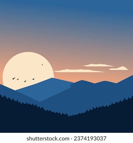 Landscape view mountain sky. Vector flat illustrations.