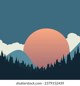 Landscape view mountain sky. Vector flat illustrations.