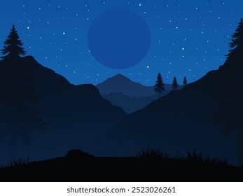 Landscape view mountain sky. Vector flat illustrations.