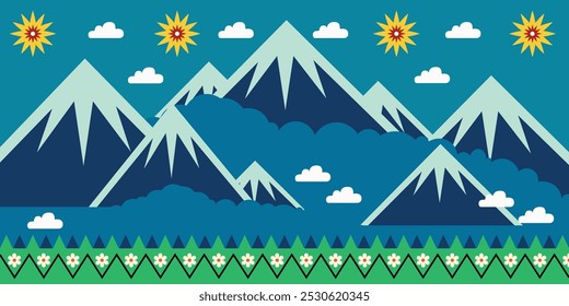 Landscape View Mountains Vector Illustration.