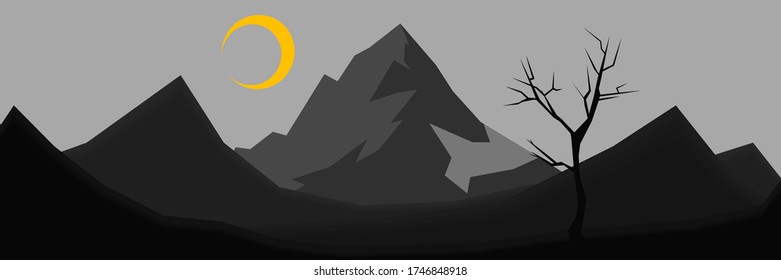 Landscape view mountian range.Minimalist black vector landscape background. 