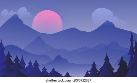 Landscape view natural Mountains overlap at sunset , Illustration Vector EPS 10