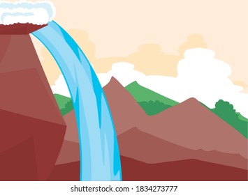 Landschaftssicht auf Felsgebirge Wasserfall Vektorgrafik
