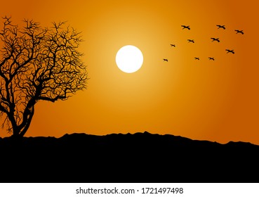 Landscape view with sunset image for background. Panorama concept design for wallpaper, backdrop. Eps 10 