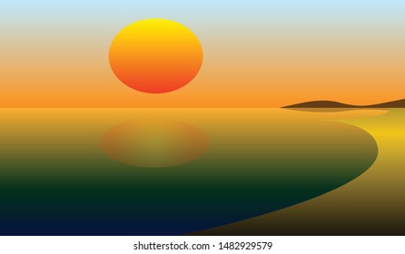 landscape view with sunset sea beach sky and mountain