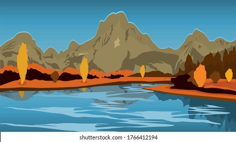 Vistas paisajísticas de ríos, montañas, nubes y bosques de pinos vectores