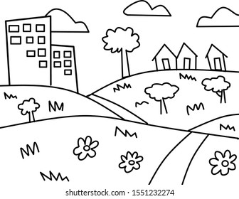 landscape village city hills illustration kid stock vector royalty free 1551232274 shutterstock