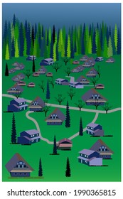 Paisaje de los pueblos y bosques. vector de ilustración