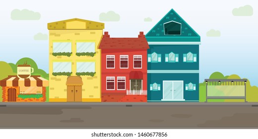 Landscape  village vector design.Background  old town illustration.