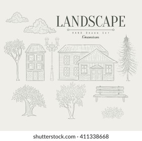 Landscape Vintage Vector Hand Drawn Design Card