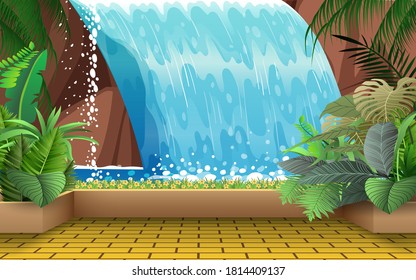 landscape of walkway at waterfall in the jungle