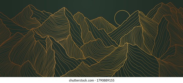 thiết kế hình nền phong cảnh với nghệ thuật đường núi vàng, thiết kế nền sang trọng cho bìa, nền lời mời, thiết kế bao bì, vải và in. Minh họa vector.