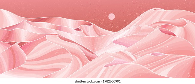 landscape wallpaper design with pink line arts, luxury background design for cover, invitation background, packaging design, fabric, and print. Vector illustration.