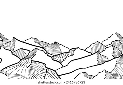 Panorama paisajístico grupo de diseño de arte de la línea de montaña sobre fondo blanco