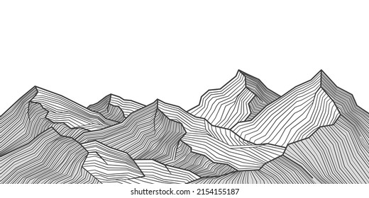 Landscape wallpaper mountain line art design on white background. luxury background design, fabric, print