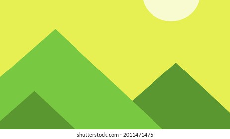 landscape wallpaper, mountains and sunset view, simple flat vector illustration.
