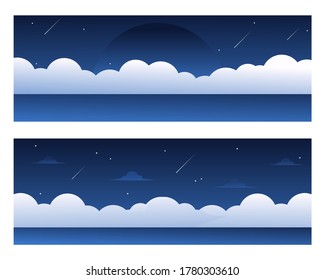 Papel pintado de paisajes, Ilustración vectorial de un hermoso cielo nocturno con grandes nubes y estrellas en caída
