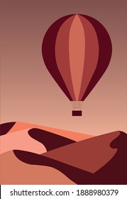 landscape in warm colors. balloon . desert. logo. 
background. hot air balloon in sky.  