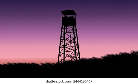 Landscape of a watchtower in a camp, flat color illustration