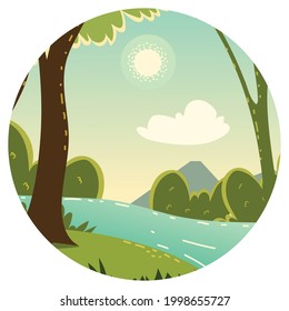 landscape water trees round scene