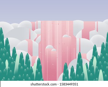 Landscape of waterfall behind the forest