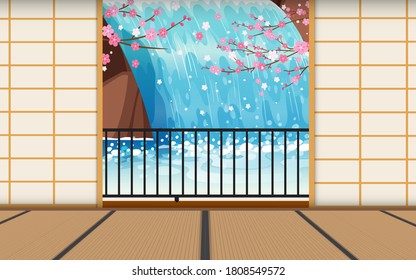 landscape of waterfall at japenese house on the mountain