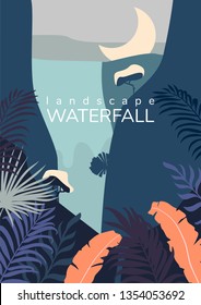 
Landscape waterfall with moon. Eps 10.