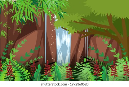 landscape of waterfall with tree in the forest