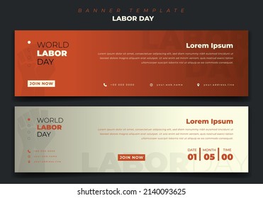 Landscape Web Banner template design with orange background for Labor day design