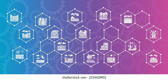 Landscape website banner. Bridge, Forest, Garden, Volcano, Windmill vector illustration concept for business web banner, promotion cover design.