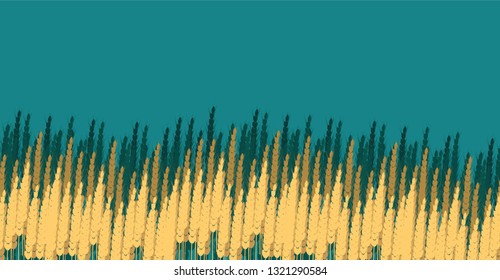landscape with wheat fields and green hills on background. Vector illustration. - Vector