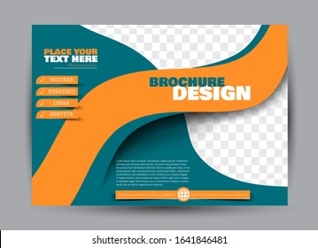 Landscape wide flyer template. Bigboard banner abstract background design. Business, education, presentation, advertisement concept. Green and orange color. Vector illustration.
