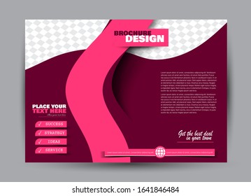 Landscape wide flyer template. Bigboard banner abstract background design. Business, education, presentation, advertisement concept. Red and pink color. Vector illustration.