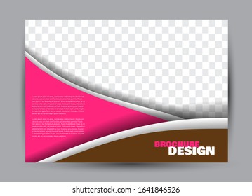 Landscape wide flyer template. Bigboard banner abstract background design. Business, education, presentation, advertisement concept. Brown and pink color. Vector illustration.