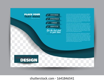 Landscape wide flyer template. Bigboard banner abstract background design. Business, education, presentation, advertisement concept. Blue color. Vector illustration.