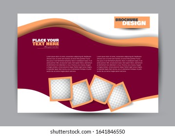 Landscape wide flyer template. Bigboard banner abstract background design. Business, education, presentation, advertisement concept. Red and orange color. Vector illustration.