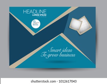 Landscape wide flyer template. Billboard banner abstract background design. Business, education, presentation, advertisement concept. Blue color. Vector illustration.
