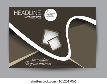 Landscape wide flyer template. Billboard banner abstract background design. Business, education, presentation, advertisement concept. Brown color. Vector illustration.