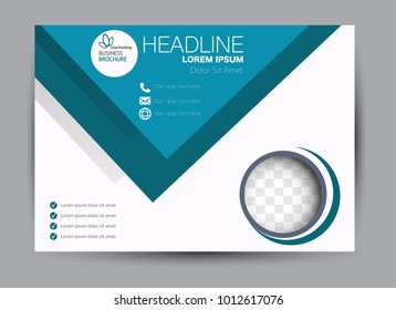 Landscape wide flyer template. Billboard banner abstract background design. Business, education, presentation, advertisement concept. Blue color. Vector illustration.