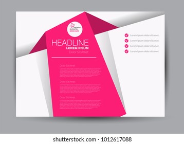 Landscape wide flyer template. Billboard banner abstract background design. Business, education, presentation, advertisement concept. Pink color. Vector illustration.