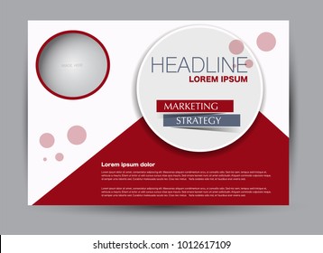 Landscape wide flyer template. Billboard banner abstract background design. Business, education, presentation, advertisement concept. Red color. Vector illustration.