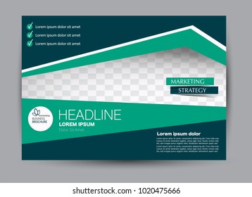 Landscape wide flyer template. Billboard banner abstract background design. Business, education, presentation, advertisement concept. Green color. Vector illustration.