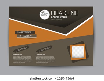 Landscape wide flyer template. Billboard banner abstract background design. Business, education, presentation, advertisement concept. Orange and brown color. Vector illustration.