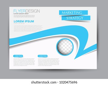 Landscape wide flyer template. Billboard banner abstract background design. Business, education, presentation, advertisement concept. Blue color. Vector illustration.