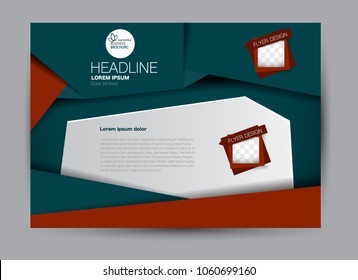 Landscape wide flyer template. Billboard banner abstract background design. Business, education, presentation, advertisement concept. Green and red color. Vector illustration.