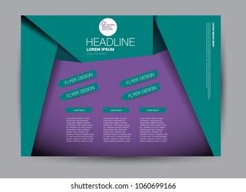 Landscape wide flyer template. Billboard banner abstract background design. Business, education, presentation, advertisement concept. Purple and green color. Vector illustration.