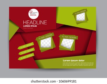Landscape wide flyer template. Billboard banner abstract background design. Business, education, presentation, advertisement concept. Green and red color. Vector illustration.