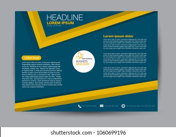 Landscape wide flyer template. Billboard banner abstract background design. Business, education, presentation, advertisement concept. Blue and yellow color. Vector illustration.
