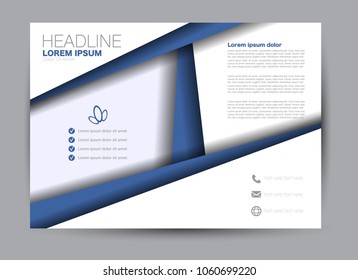 Landscape wide flyer template. Billboard banner abstract background design. Business, education, presentation, advertisement concept. Blue color. Vector illustration.